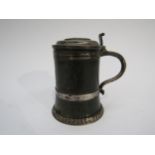 A German late 17th/18th Century dark green serpentine polished stone tankard with white metal lid,