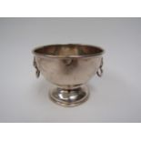 A Roberts & Dore silver pedestal sugar bowl / bon-bon dish with lion mask ring handles, rim of