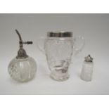 Silver topped vase, pepperette, atomiser and miniature sword (4) tallest 17cm
