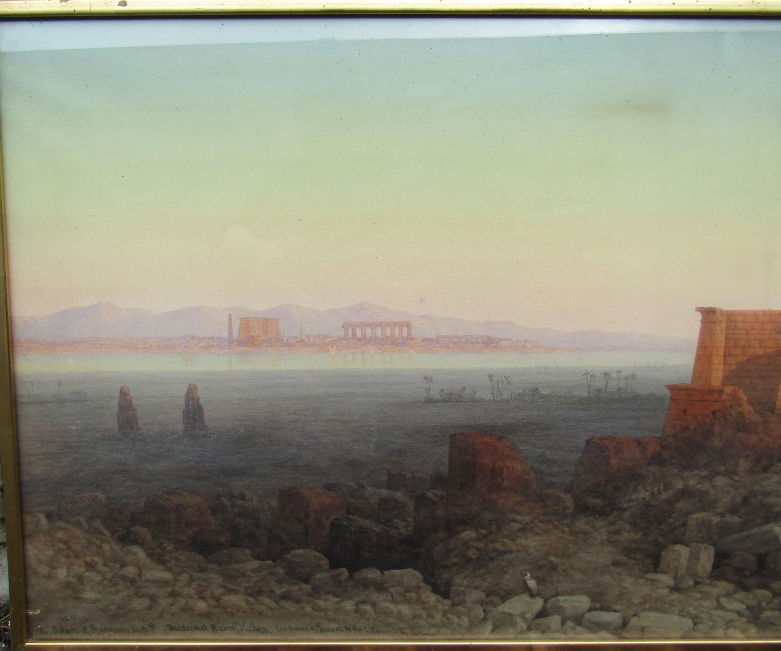 CHARLES VACHER (1818-1883): A late 19th Century landscape depicting Palace of Ramesses III ruins - Image 2 of 6