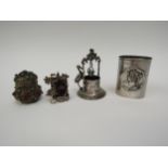 Silver trinkets including Art Nouveau case and miniature photo frame, Continental silver well and