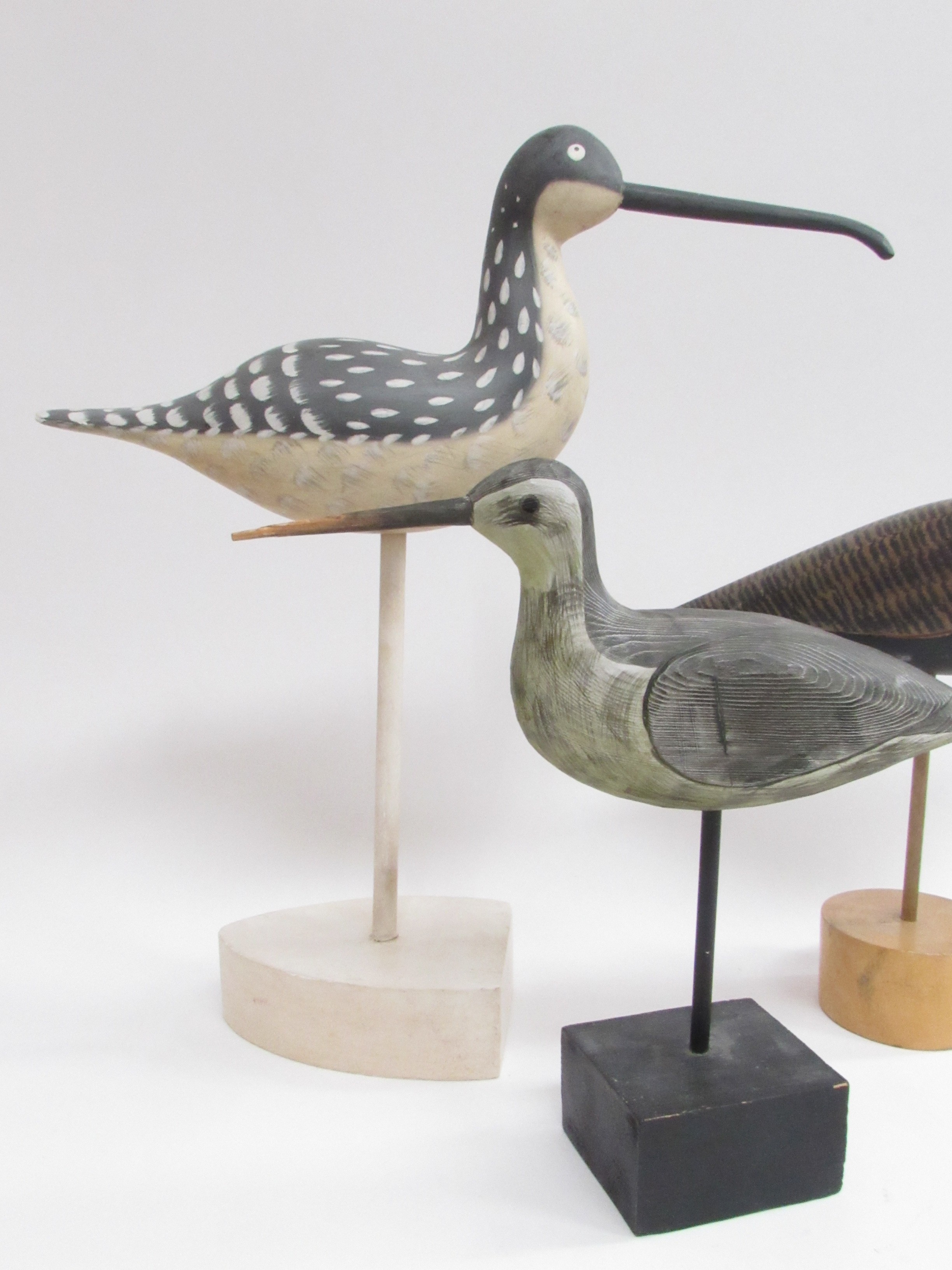 Three carved hand painted wooden bird sculptures in the style of Guy Taplin. Tallest 43cm - Image 2 of 3