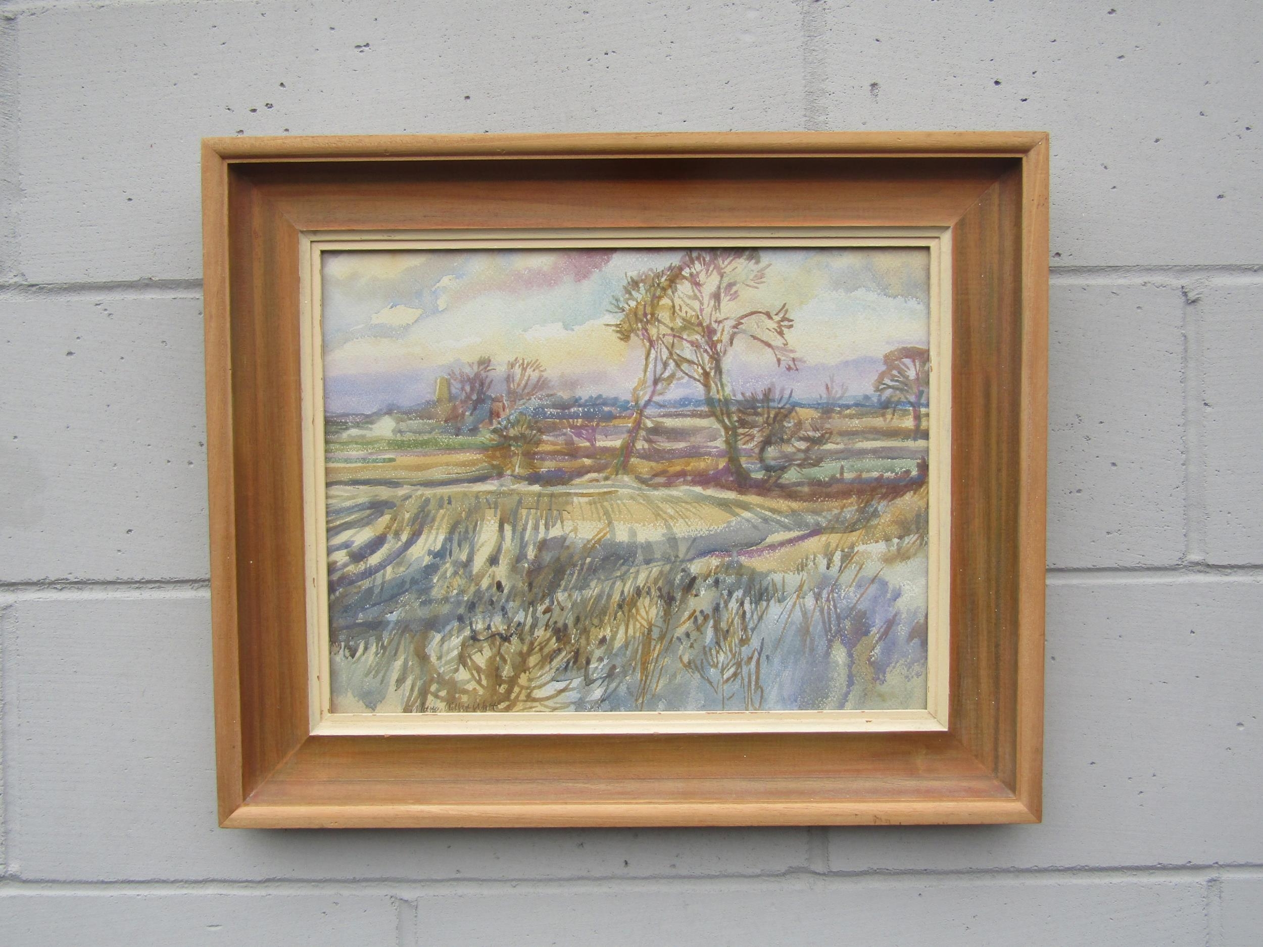 MARY MILLAR-WATT (b.1924, Suffolk artist): A framed and glazed watercolour of a winter landscape,