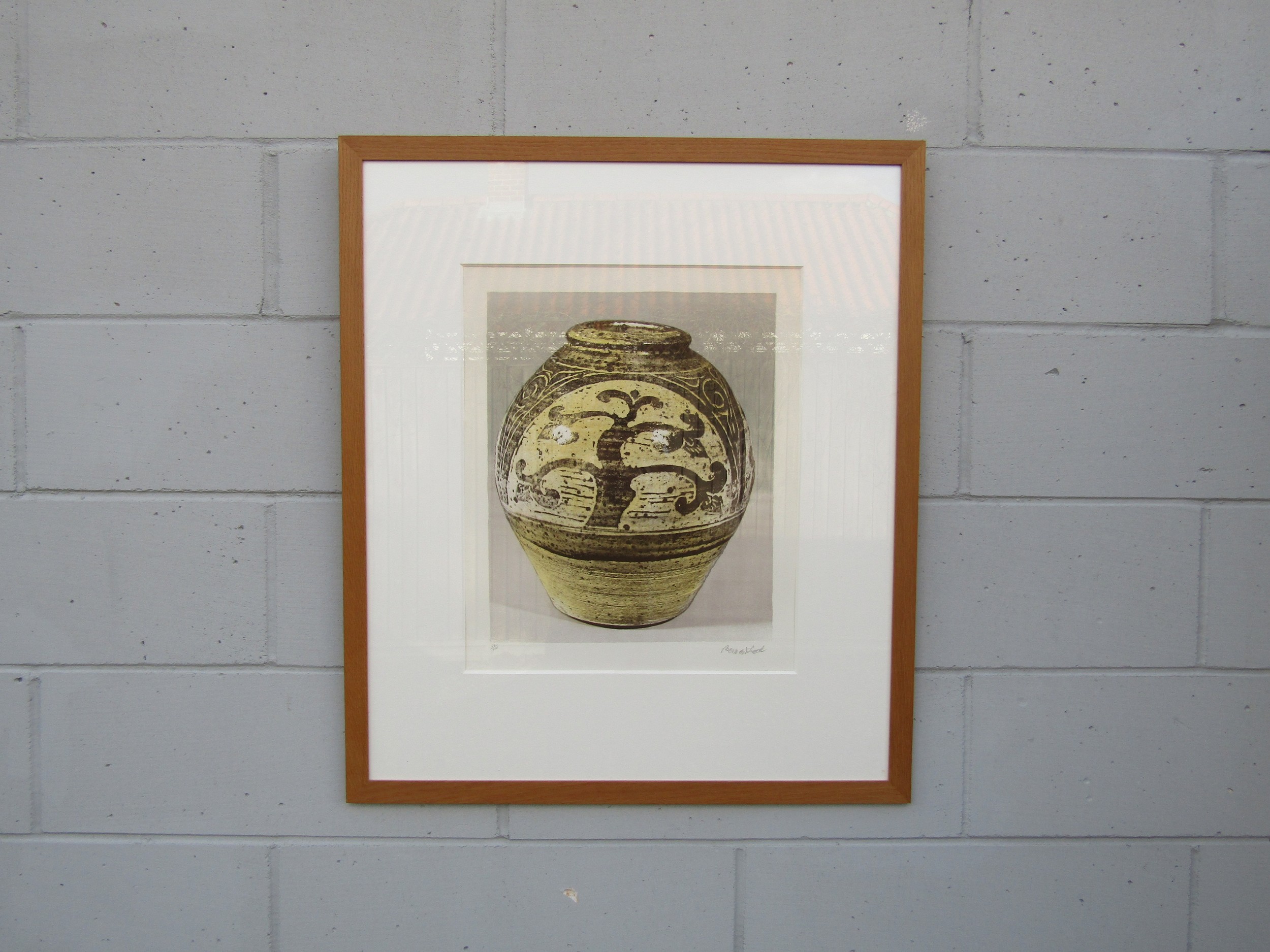 BERNARD LEACH (1887-1979) A framed and glazed lithograph from 1974, 'Tree Jar'. Signed in pencil