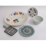 A collection of studio pottery etc to include a Janice Tchalenko 'Pansy' bowl, Vallauris Robert