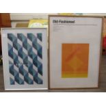 A framed geometric abstract print with indistinct signature and numbered, along with framed