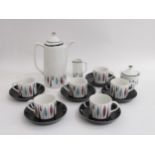 A Rorstrand Pottery 'Tango' pattern coffee set, pot, sugar and milk jug, six cups and saucers.