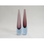 A pair of cased amethyst Murano studio art glass vases by Salviati, signed 'Salviati Venice' to