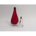 Two mid century blown glass lamp bases in red and clear glass. Tallest 28cm overall.