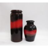 Two West German Fat Lava vases - Scheurich 217-42 & 291-28, brown and red band. Tallest 42cm
