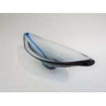 A Whitefriars glass "Blueline" bowl pat no. 9573 designed in 1961 by Geoffrey Baxter. 40cm long x