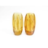 Two Sklo Union glass amber bullet vases by Rudolf Schrotter, 15cm high