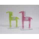 Two Maciej Habrat studio art glass horse sculptures, each signed 'Habrat', 20.5cm high