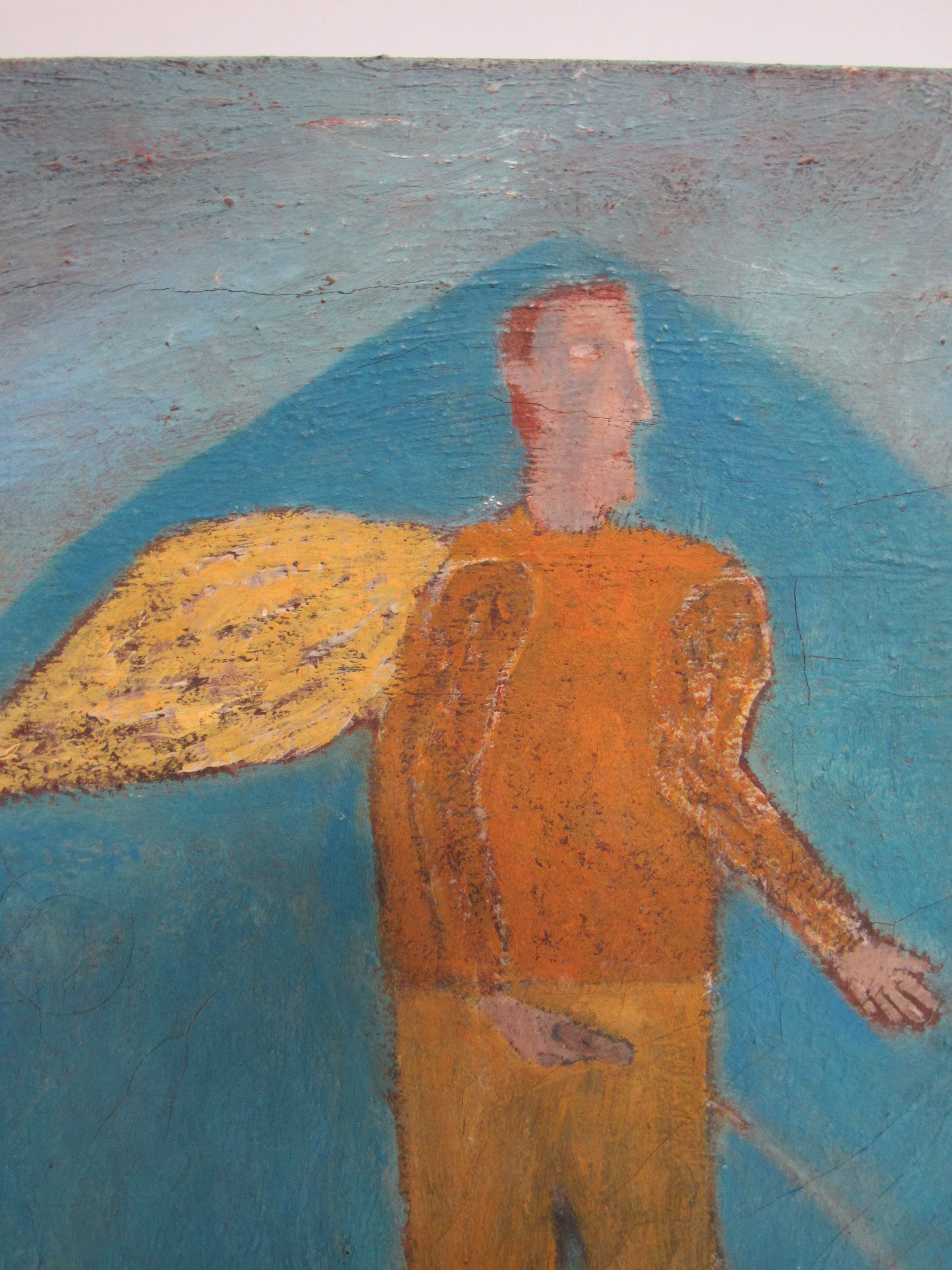 MICHAEL REES (b.1962) An original oil on canvas painting of a winged man, remnants of regional label - Image 2 of 4