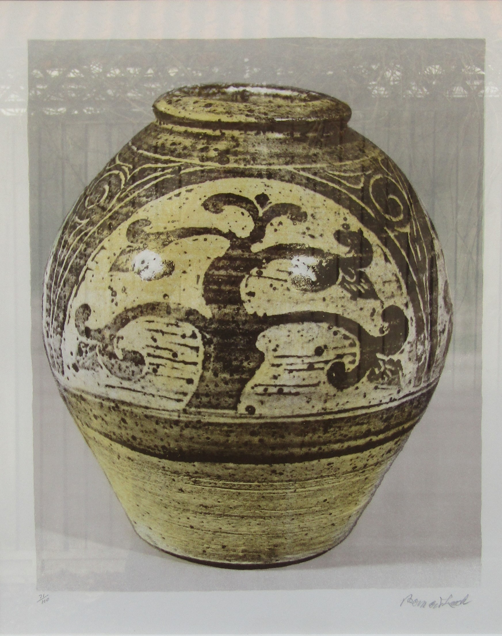 BERNARD LEACH (1887-1979) A framed and glazed lithograph from 1974, 'Tree Jar'. Signed in pencil - Image 2 of 6