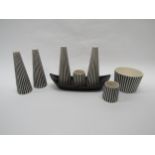 A Hornsea Pottery part cruet set in black and white lines, (some a/f) (8). Tallest 13.5cm