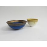 Two studio pottery bowls, hand painted mark to the base of one, largest 13.5cm x 5.5cm.