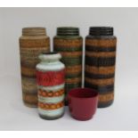 A collection of five West German Pottery including Scheurich vases 289-41 x 3, 517-30 and Amano