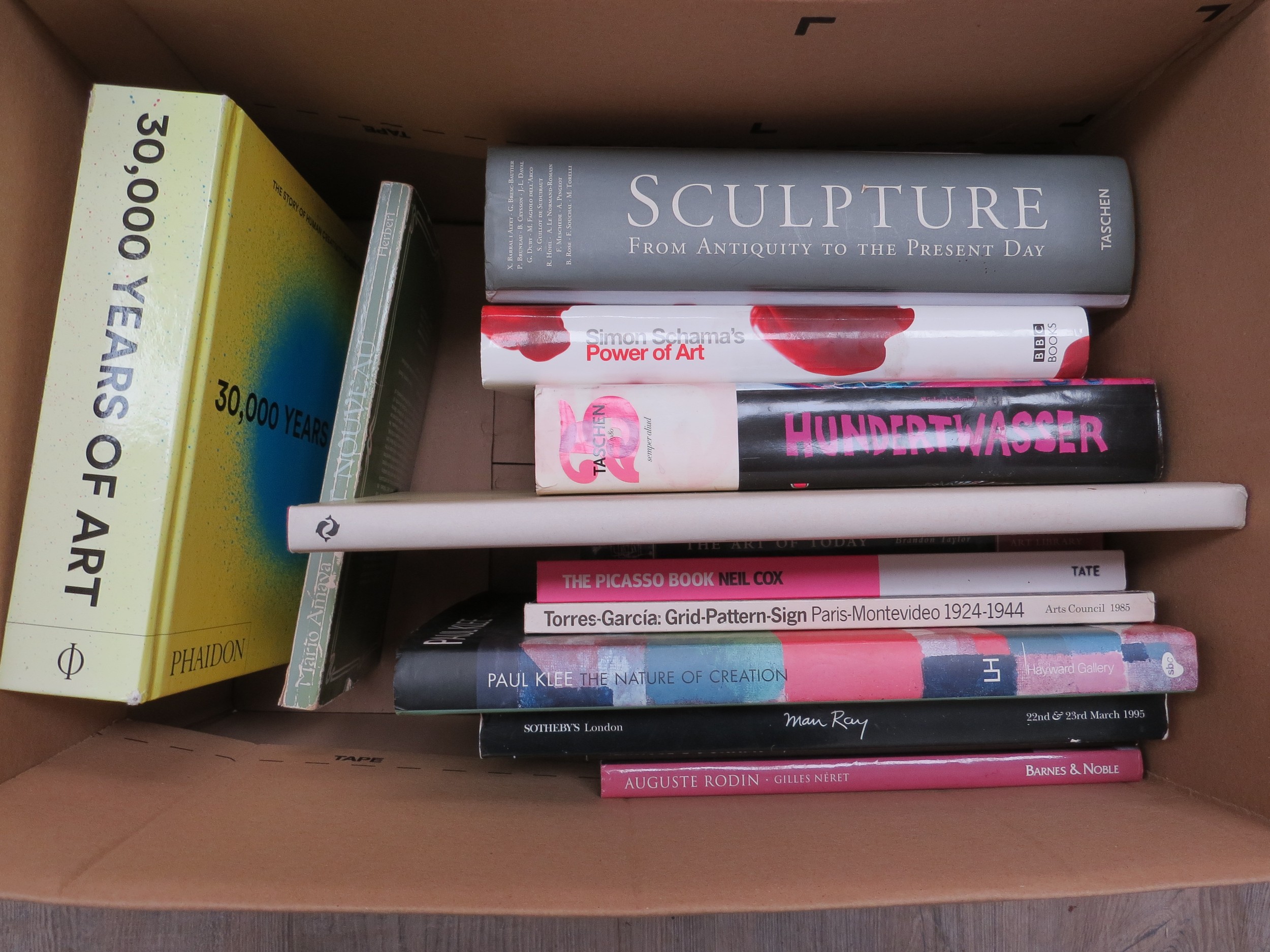 A box of art and sculpture related books including Rodin, Paul Klee, Hundertwasser etc. (11)
