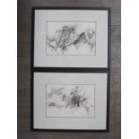 D Brightwell (?), two framed pen and ink landscape drawings, each intialled DB to front and signed