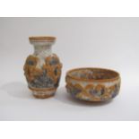 A Nuovo Rinascimento Italian ceramic vase and bowl in terracotta and white colour glazes, relief
