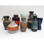 A collection of West German Pottery Fat Lava vases, various factories including Scheurich, 493-27,