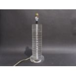 A cylindrical clear lucite lamp base, 38.5cm high overall (Collectors Electrical Item, See