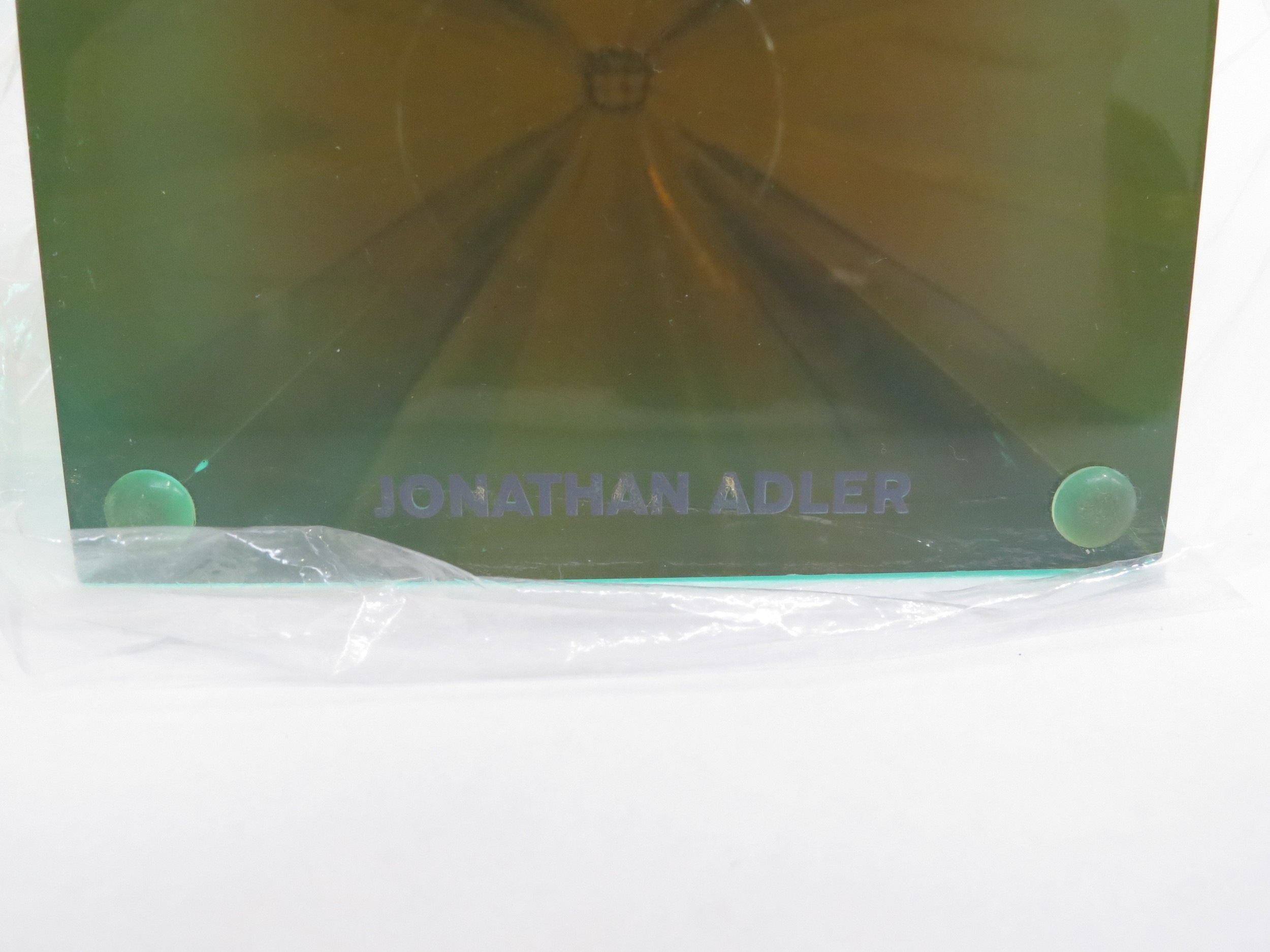 A Jonathan Adler Lucite obelisk in turquoise, green and orange colours. 26cm high - Image 3 of 3