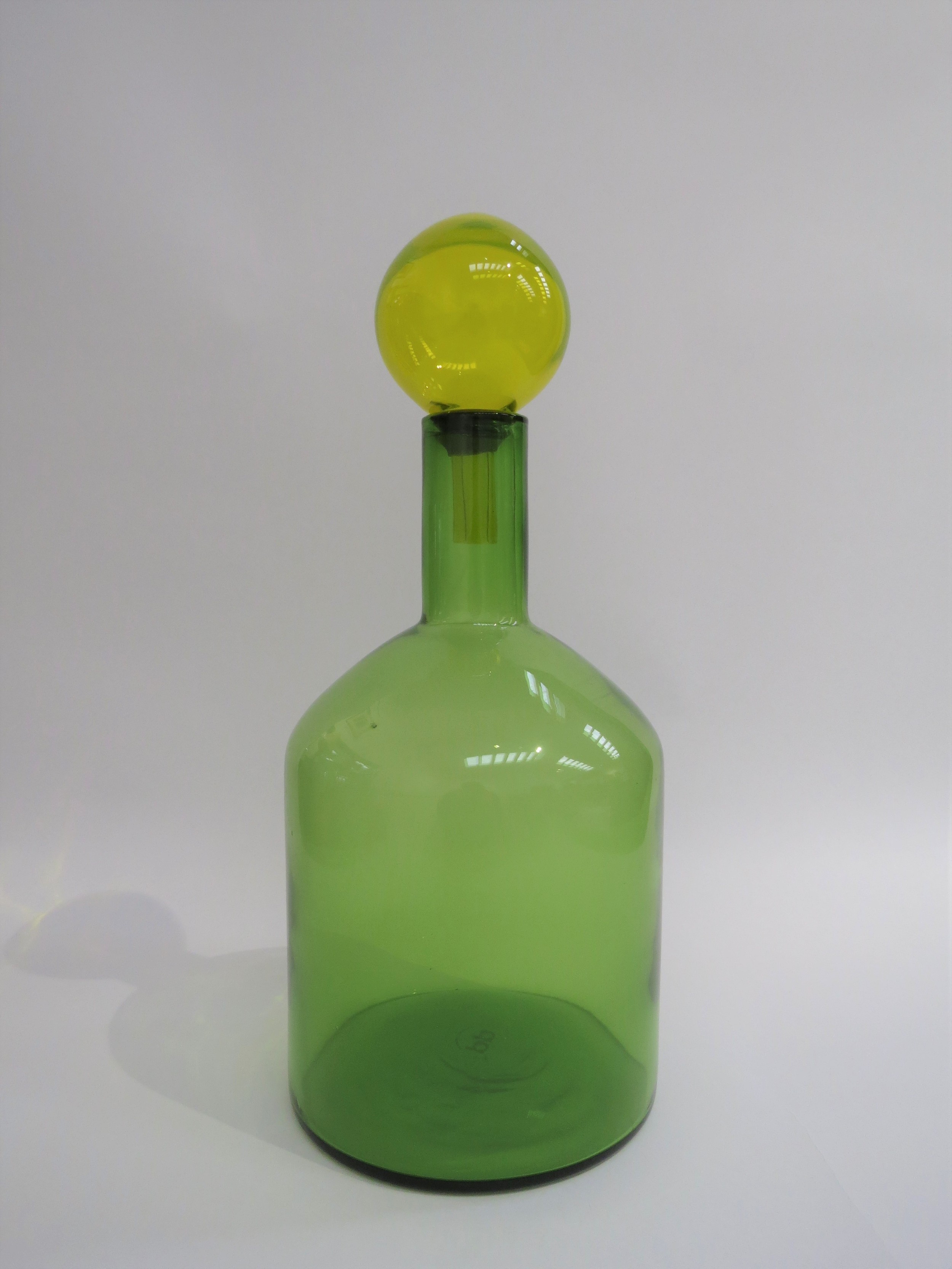 A Dutch Polspotton Glass bottle vase in green with a yellow glass stopper. 42cm high - Image 2 of 3