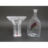 A Kosta Boda bottle vase in clear glass with multi coloured panel by Bertil Vallien, 17cm high and