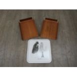 Two Mallod teak bentwood desk trays, 36.5cm x 25.5cm and an Ikea 'Onskedrom' Collection tray