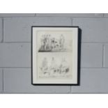 A framed and glazed lithograph after Henry Moore, sketched figures. Un-signed and un-numbered. Image