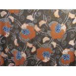 A length of 1970's dress fabric, brown ground with tan and black foliate design. Approx 5.5yards x