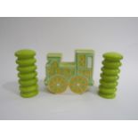 Carlton Ware train money box, 13cm high and Carlton Ware salt and pepper pots c60's/70's, 13.5cm