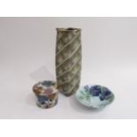 A Jo Connell studio pottery vase, 30cm high, together with a lidded pot and bowl with under glazed