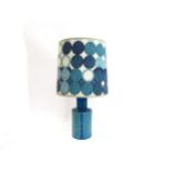 A Bitossi Pottery table lamp in Rimini Blu and green colours with vertical dot detail, with shade.