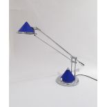 A Post Modern blue glass and chromed adjustable desk lamp (Collectors Electrical Item, See