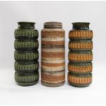 Three West German Fat Lava vases - two 268-40 in green and tan and 289-41 in brown and tan