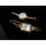 A 9ct gold wristwatch with expandable strap and a wristwatch with 9ct gold expandable strap only,