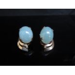 A pair of jade and yellow gold clip-on earrings, stamped 585, 9.3g