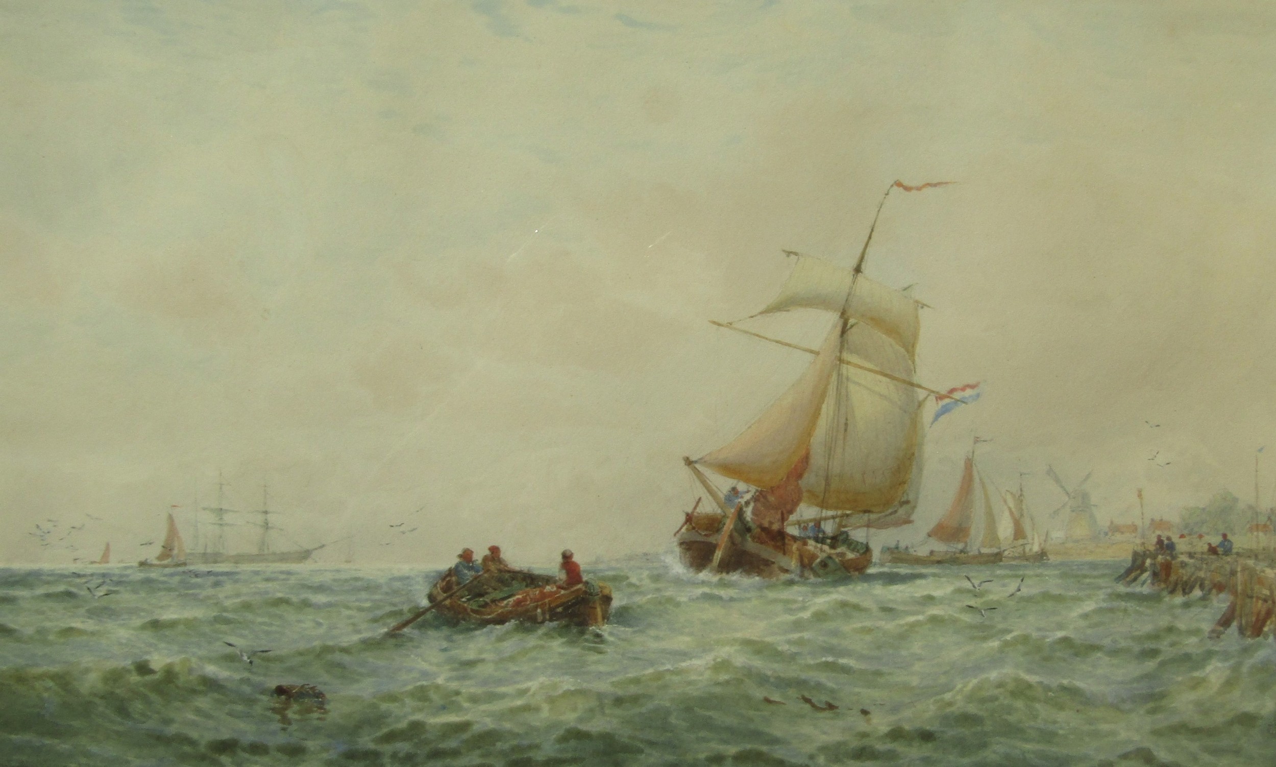GEORGE STANFIELD WALTERS (1838-1924): A framed and glazed watercolour, shipping scene off the - Image 2 of 5