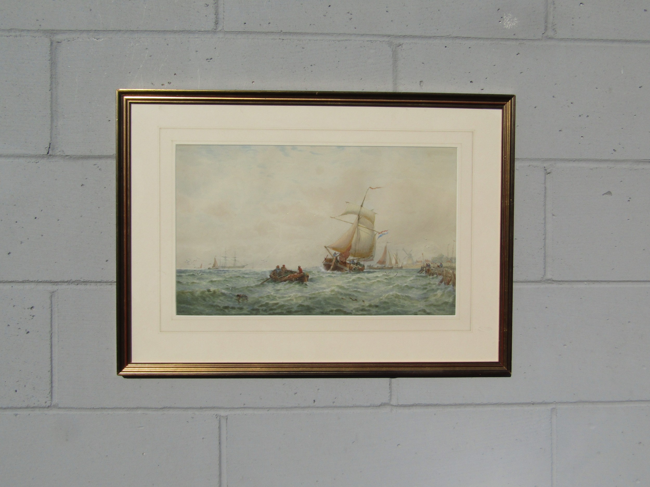 GEORGE STANFIELD WALTERS (1838-1924): A framed and glazed watercolour, shipping scene off the