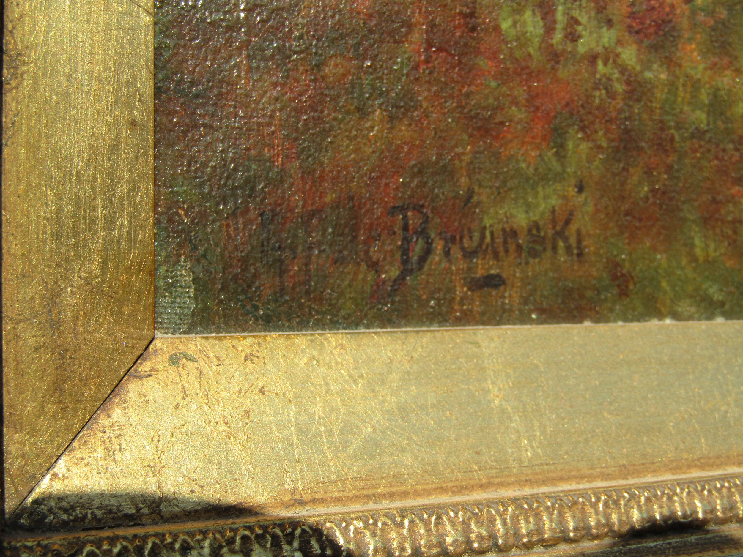 ALFRED FONTVILLE De BREANSKI (1877-1957): A gilt framed oil on canvas, Scottish Loch side scene with - Image 4 of 5