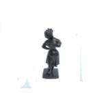 A Continental bronze figure of seductive posing girl in dress, vacant cartouche to base, 25.5cm