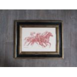 NORMAN HOAD (1923-2014): A framed and glazed red chalk drawing of race horses and jockey's. Signed