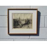 WILLIAM WASHINGTON (1885-1956): A framed and glazed engraving, "La Rochelle, 1928". Pencil signed
