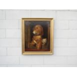 After Landseer - An oil on canvas of 'Dignity & Impudence' depicting two dogs. Unsigned. Set in a