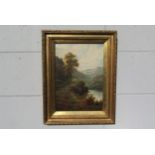 ALFRED FONTVILLE De BREANSKI (1877-1957): A gilt framed oil on canvas, Scottish Loch side scene with