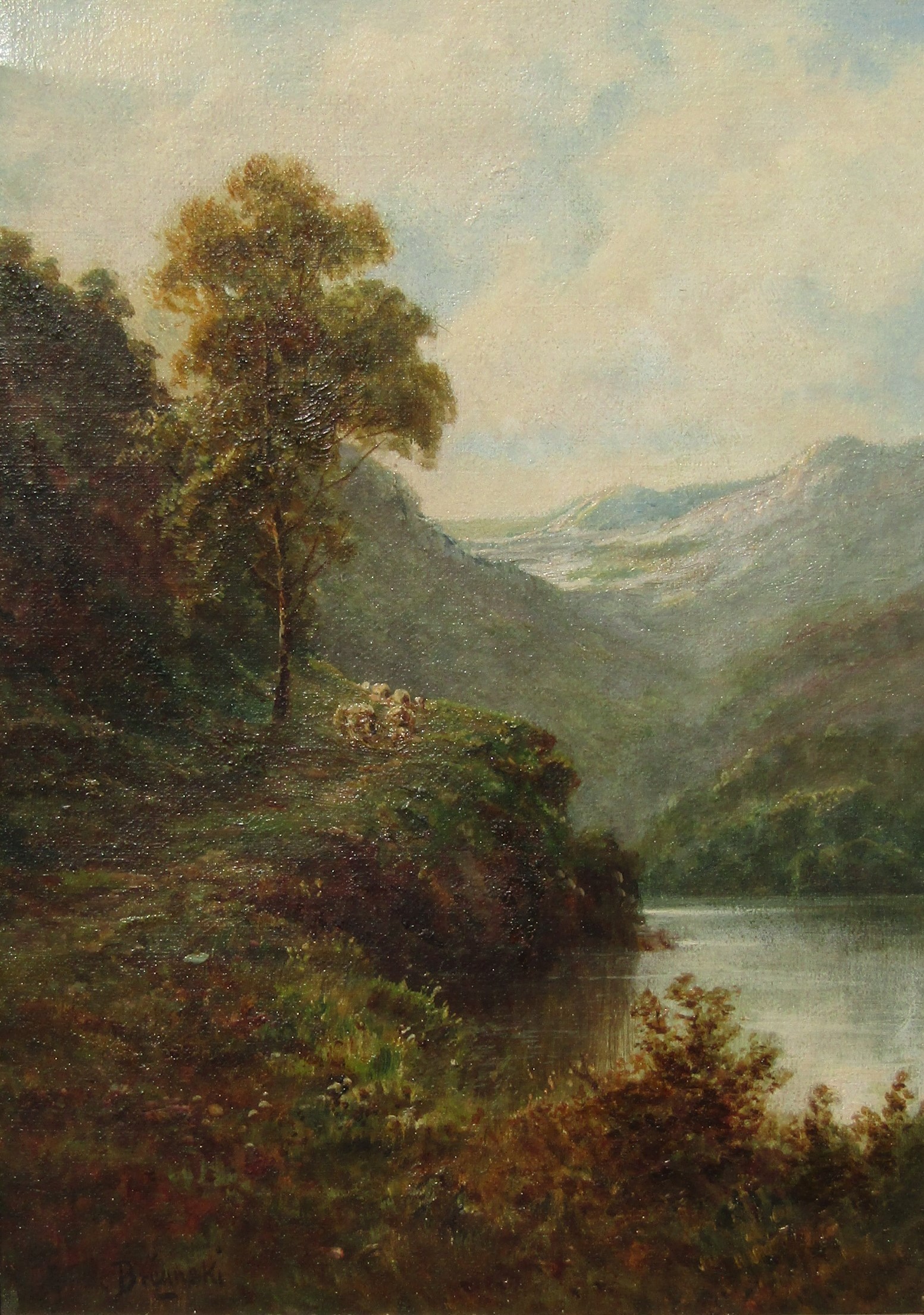 ALFRED FONTVILLE De BREANSKI (1877-1957): A gilt framed oil on canvas, Scottish Loch side scene with - Image 2 of 5