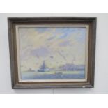 DENNIS ROY HODDS (1933- 1987) A framed oil on board of 'H.M.S Yarmouth At The Falklands'. Signed